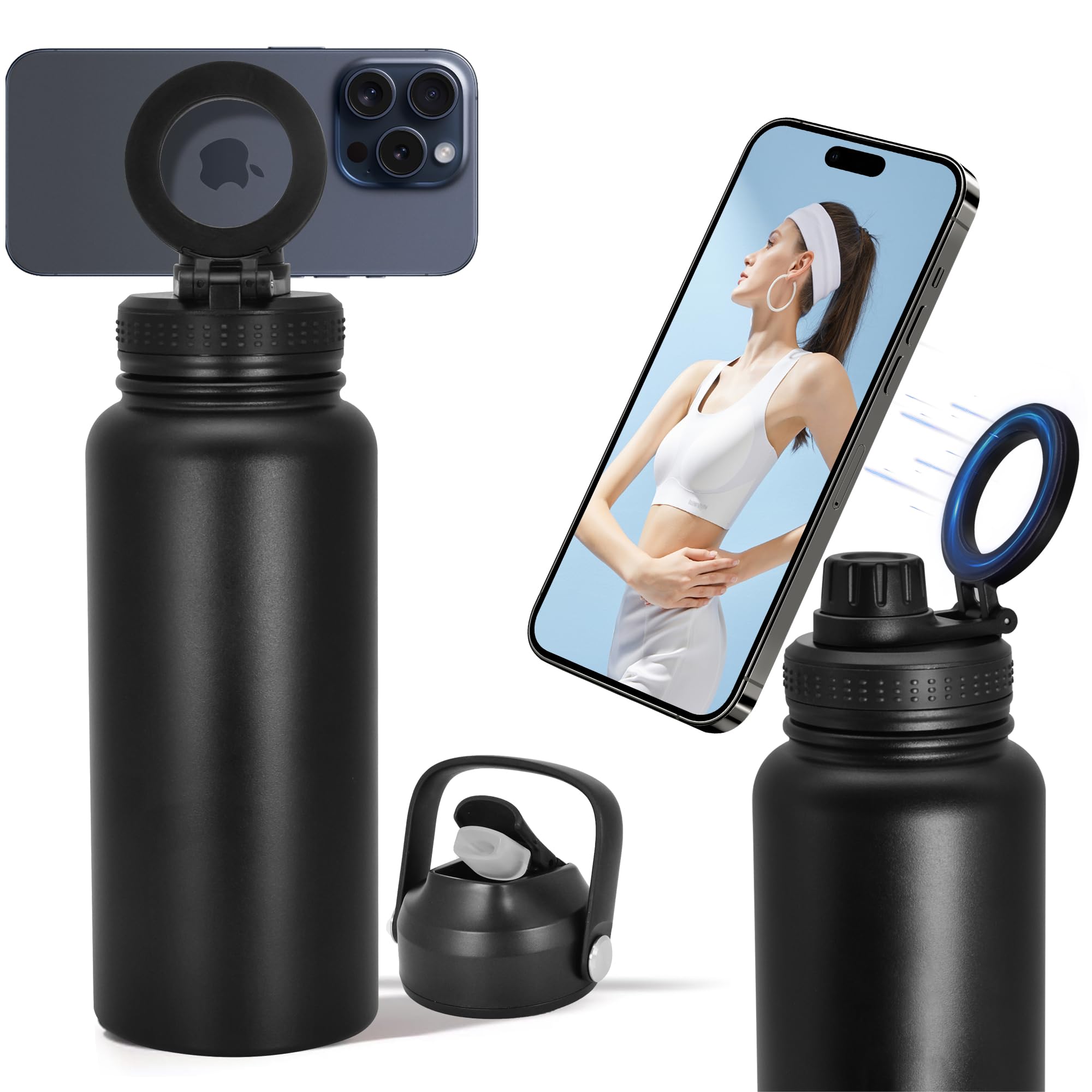 Insulated Water Bottle with Magnetic Phone Holder
